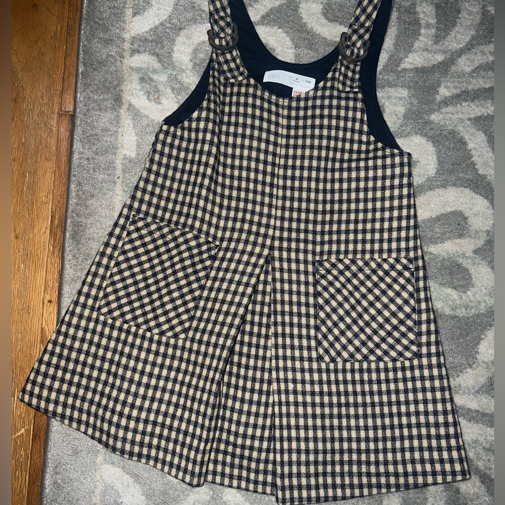 Toddler Girl Zara Navy and Beige Checkered Dress